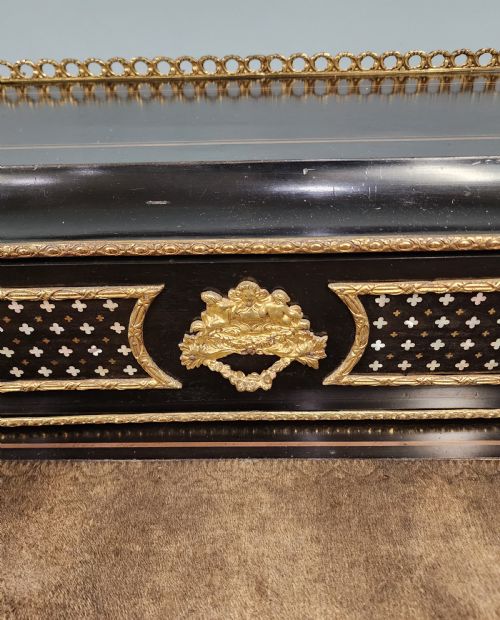 FRENCH NAPOLEON III EBONISED GILT BRONZE WRITING DESK BONHEURDUJOUR 1880 - ADDITIONAL PHOTO 4