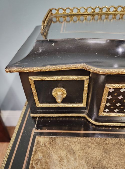 FRENCH NAPOLEON III EBONISED GILT BRONZE WRITING DESK BONHEURDUJOUR 1880 - ADDITIONAL PHOTO 5