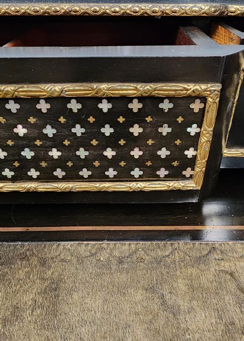 FRENCH NAPOLEON III EBONISED GILT BRONZE WRITING DESK BONHEURDUJOUR 1880 - ADDITIONAL PHOTO 7
