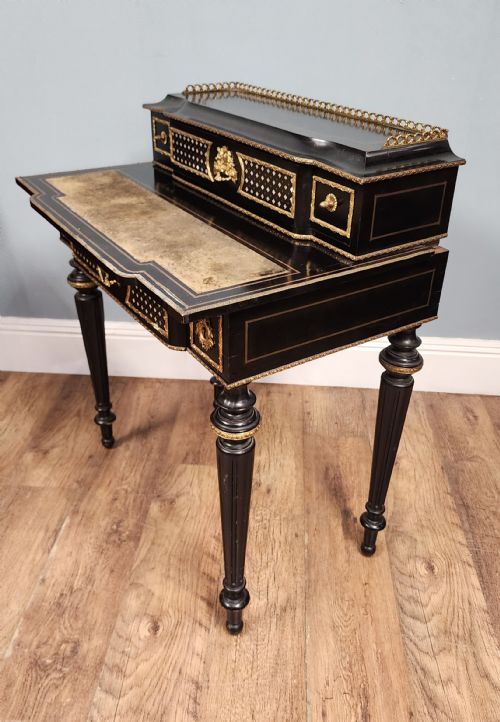 FRENCH NAPOLEON III EBONISED GILT BRONZE WRITING DESK BONHEURDUJOUR 1880 - ADDITIONAL PHOTO 8