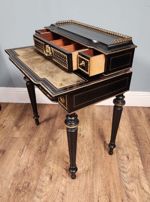 FRENCH NAPOLEON III EBONISED GILT BRONZE WRITING DESK BONHEURDUJOUR 1880 - ADDITIONAL PHOTO 10
