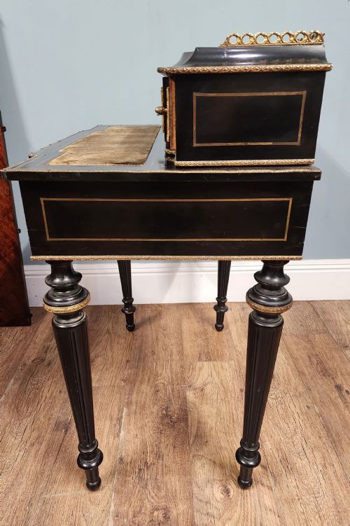 FRENCH NAPOLEON III EBONISED GILT BRONZE WRITING DESK BONHEURDUJOUR 1880 - ADDITIONAL PHOTO 12
