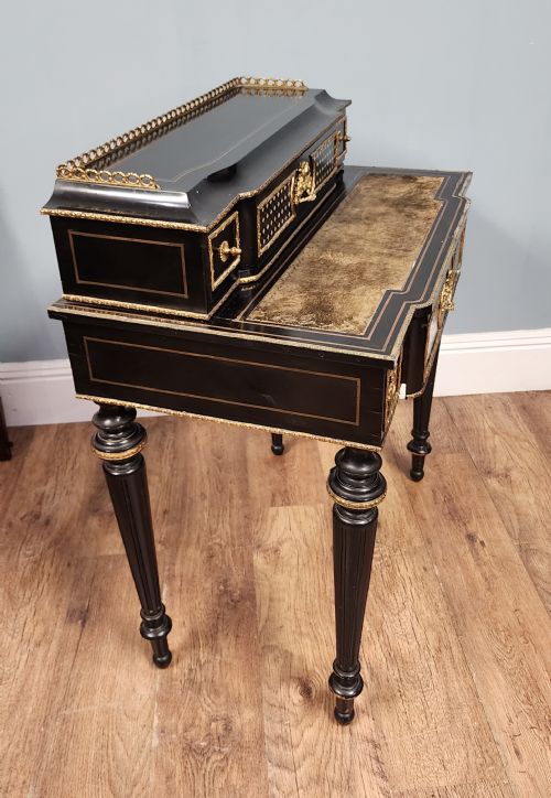 FRENCH NAPOLEON III EBONISED GILT BRONZE WRITING DESK BONHEURDUJOUR 1880 - ADDITIONAL PHOTO 17