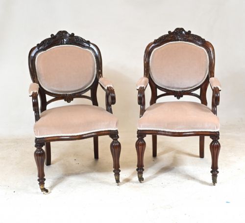 PAIR VICTORIAN ARM CHAIRS BALLOON BACK 1880 - ADDITIONAL PHOTO 2