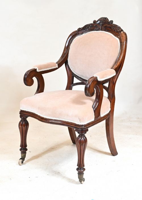 PAIR VICTORIAN ARM CHAIRS BALLOON BACK 1880 - ADDITIONAL PHOTO 4