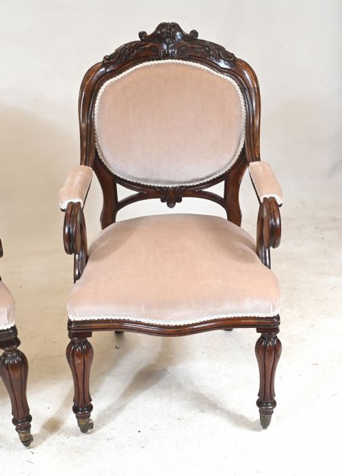 PAIR VICTORIAN ARM CHAIRS BALLOON BACK 1880 - ADDITIONAL PHOTO 7