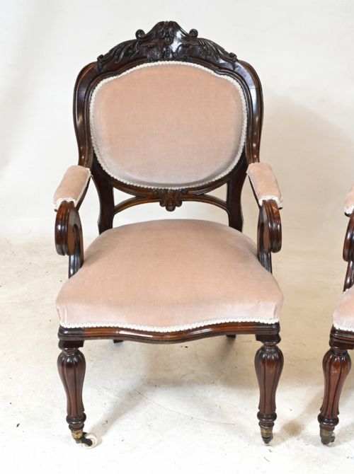 PAIR VICTORIAN ARM CHAIRS BALLOON BACK 1880 - ADDITIONAL PHOTO 8