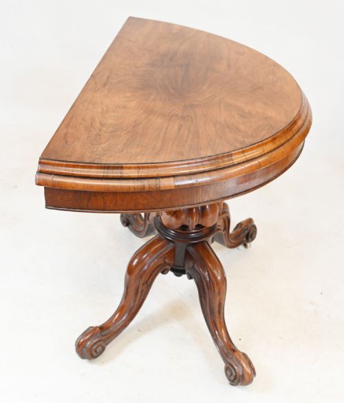 VICTORIAN WALNUT CARD TABLE DEMI LUNE 1860 GAMES - ADDITIONAL PHOTO 2