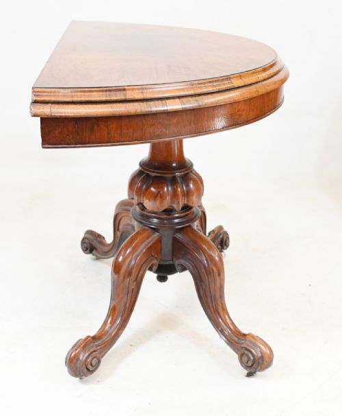VICTORIAN WALNUT CARD TABLE DEMI LUNE 1860 GAMES - ADDITIONAL PHOTO 3
