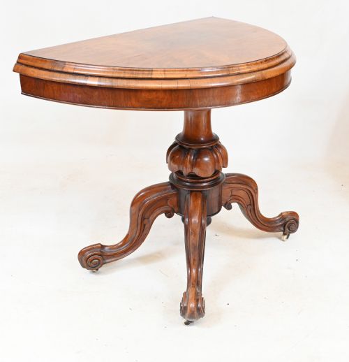 VICTORIAN WALNUT CARD TABLE DEMI LUNE 1860 GAMES - ADDITIONAL PHOTO 4