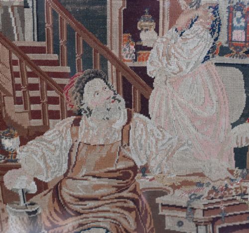 ITALIAN NEEDLEPOINT TAPESTRY COBBLER AND PRINCE PORTRAIT 1860 - ADDITIONAL PHOTO 3
