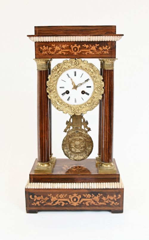 Charles X Portico Clock French Mantle Inlay 1810