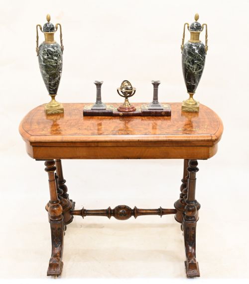 VICTORIAN GAMES TABLE ANTIQUE BURR WALNUT 1880 CARD - ADDITIONAL PHOTO 4