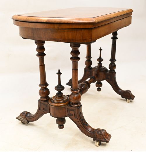 VICTORIAN GAMES TABLE ANTIQUE BURR WALNUT 1880 CARD - ADDITIONAL PHOTO 1