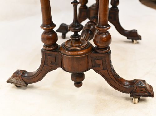 VICTORIAN GAMES TABLE ANTIQUE BURR WALNUT 1880 CARD - ADDITIONAL PHOTO 2