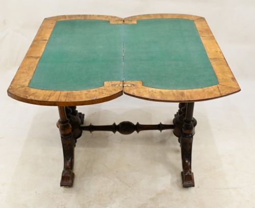 VICTORIAN GAMES TABLE ANTIQUE BURR WALNUT 1880 CARD - ADDITIONAL PHOTO 5