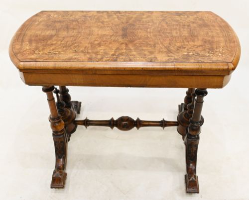 VICTORIAN GAMES TABLE ANTIQUE BURR WALNUT 1880 CARD - ADDITIONAL PHOTO 6