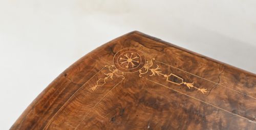 VICTORIAN GAMES TABLE ANTIQUE BURR WALNUT 1880 CARD - ADDITIONAL PHOTO 9