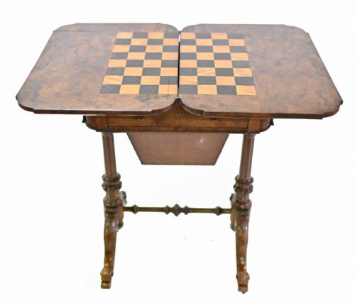VICTORIAN GAMES TABLE CHESS DRAUGHTS WALNUT - ADDITIONAL PHOTO 1