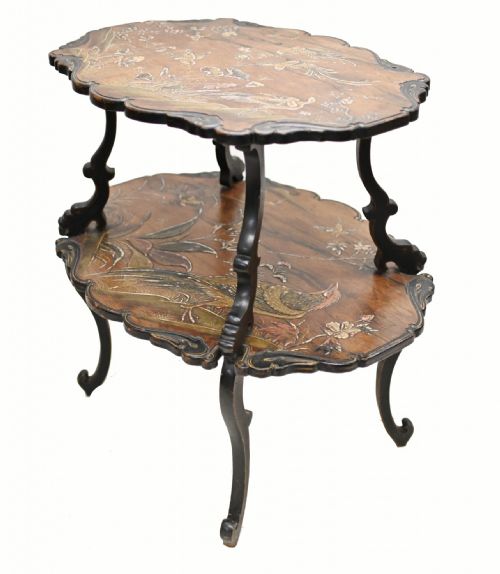 FRENCH ETAGERE TABLE JAPANNING ANTIQUE 1890 - ADDITIONAL PHOTO 4