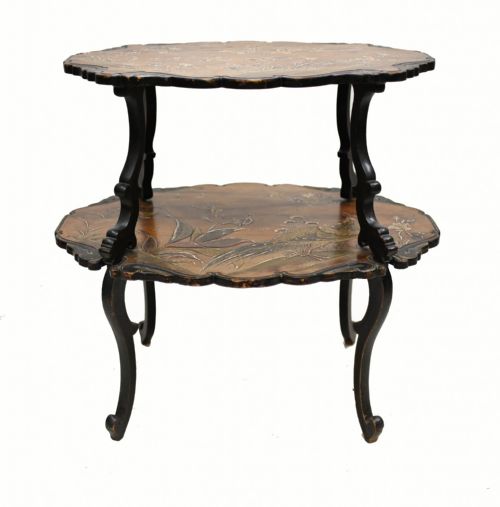 FRENCH ETAGERE TABLE JAPANNING ANTIQUE 1890