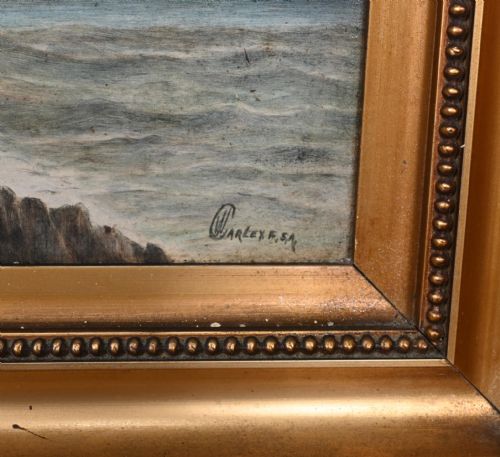 VICTORIAN OIL PAINTING SEA SCAPE SIGNED CHALES FSA 1880 - ADDITIONAL PHOTO 4