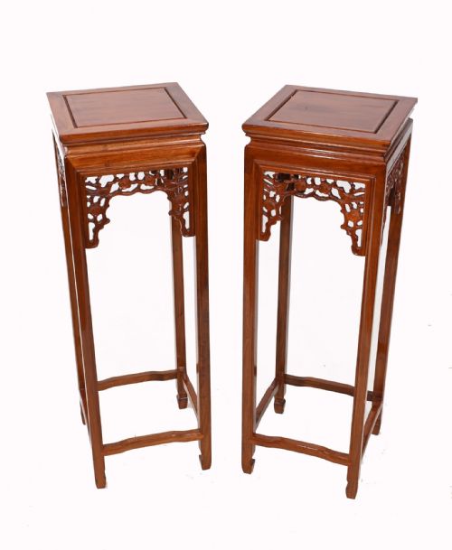 PAIR CHINESE PEDESTAL STAND TABLES ASIAN INTERIORS