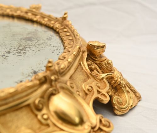 FRENCH ORMOLU MIRRORED PLATTER ROCOCO CENTREPIECE TRAY 1880 - ADDITIONAL PHOTO 6