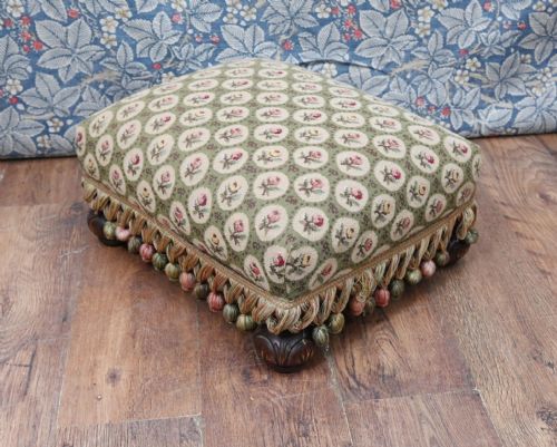 FRENCH FOOT STOOL ANTIQUE TAPESTRY POUF - ADDITIONAL PHOTO 2