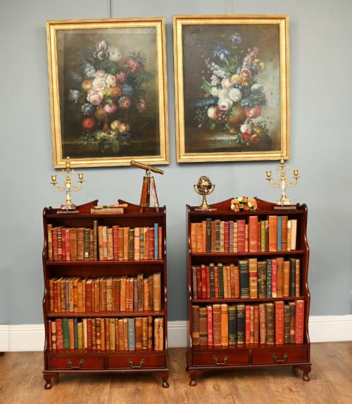 REGENCY WATERFALL BOOKCASES MAHOGANY OPEN REVIVAL - ADDITIONAL PHOTO 1