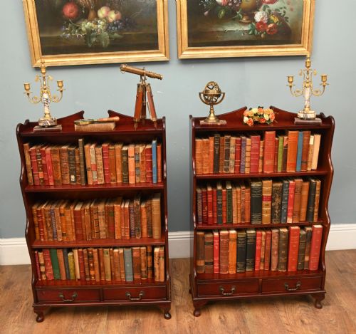 REGENCY WATERFALL BOOKCASES MAHOGANY OPEN REVIVAL - ADDITIONAL PHOTO 2