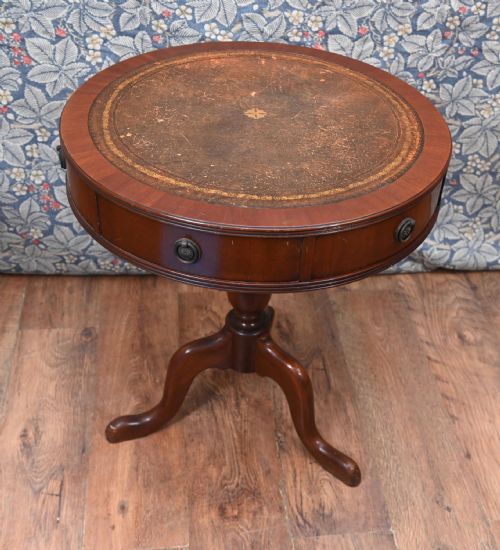 GEORGIAN REVIVAL DRUM TABLE SIDE LEATHER TOP - ADDITIONAL PHOTO 1