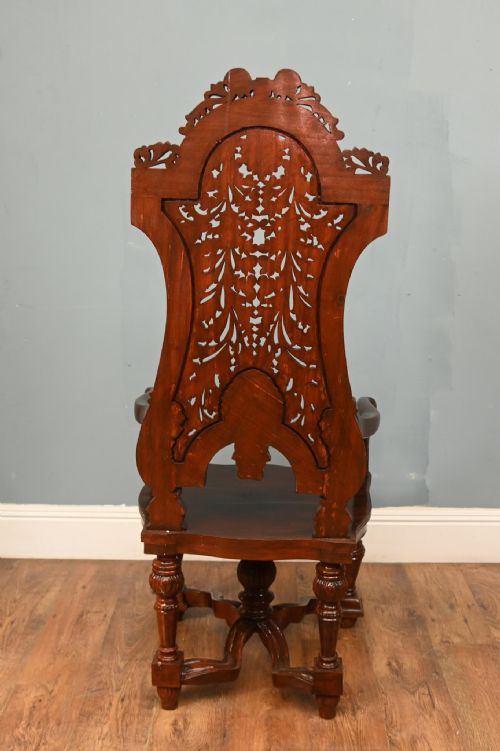 PAIR JACOBEAN HALL CHAIRS REVIVAL ARM THRONES CARVED OAK - ADDITIONAL PHOTO 1