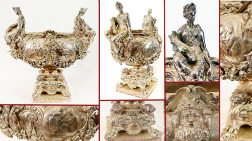 FRENCH SILVERED BRONZE CENTREPIECE BOWL AFTER LEROLLE FRES NAPOLEON III - ADDITIONAL PHOTO 1