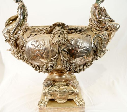 FRENCH SILVERED BRONZE CENTREPIECE BOWL AFTER LEROLLE FRES NAPOLEON III - ADDITIONAL PHOTO 5