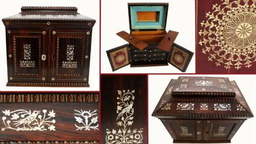 VICTORIAN COLLECTORS CABINET MOTHER OF PEARL JEWELLERY CHEST 1880 - ADDITIONAL PHOTO 1