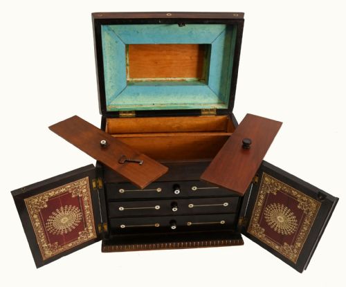 VICTORIAN COLLECTORS CABINET MOTHER OF PEARL JEWELLERY CHEST 1880 - ADDITIONAL PHOTO 9