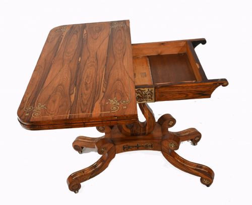 ANTIQUE CARD TABLE ROSEWOOD REGENCY GAMES TABLES CIRCA 1810 - ADDITIONAL PHOTO 1