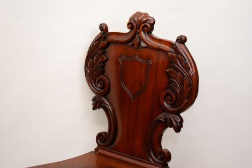 PAIR VICTORIAN HALL CHAIRS ANTIQUE 1840 CARVED SEATS - ADDITIONAL PHOTO 1