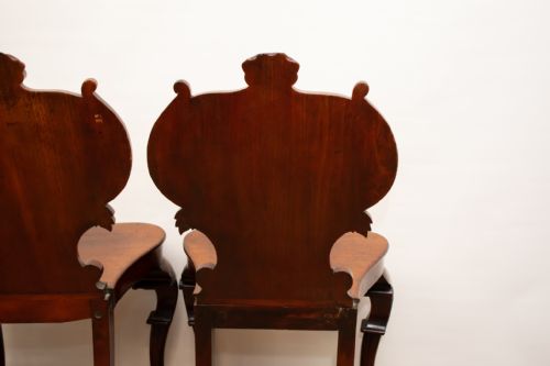PAIR VICTORIAN HALL CHAIRS ANTIQUE 1840 CARVED SEATS - ADDITIONAL PHOTO 2