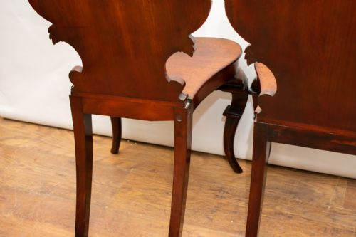 PAIR VICTORIAN HALL CHAIRS ANTIQUE 1840 CARVED SEATS - ADDITIONAL PHOTO 5