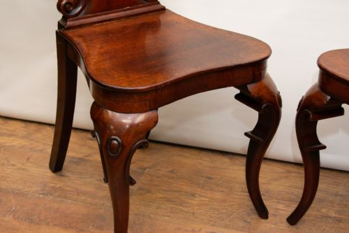 PAIR VICTORIAN HALL CHAIRS ANTIQUE 1840 CARVED SEATS - ADDITIONAL PHOTO 6