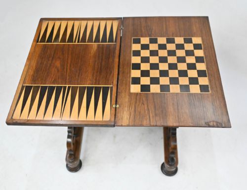 ANTIQUE VICTORIAN GAMES TABLE CHESS BACKGAMMON 1840 - ADDITIONAL PHOTO 2
