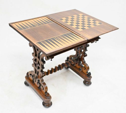 ANTIQUE VICTORIAN GAMES TABLE CHESS BACKGAMMON 1840 - ADDITIONAL PHOTO 10