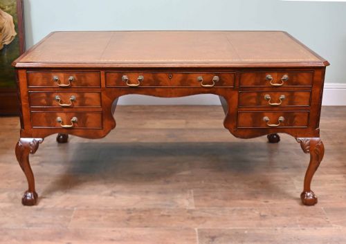 Victorian Chippendale Desk Mahogany Leather Top Writing Table Circa 1890