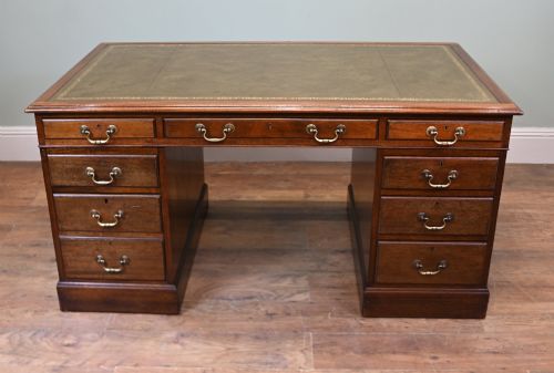 Victorian Pedestal Desk Mahogany 1880 Leather Top