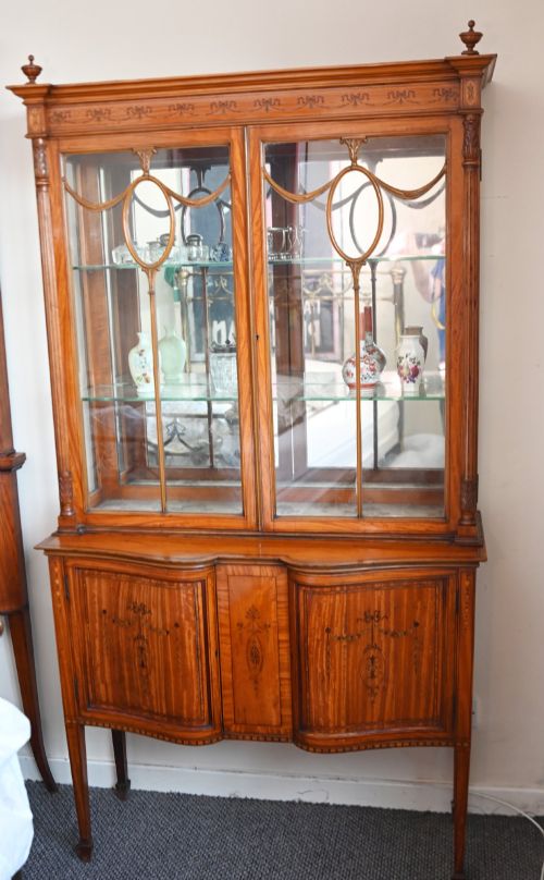 Edwardian Display Cabinet Sheraton Revival Satinwood Painted
