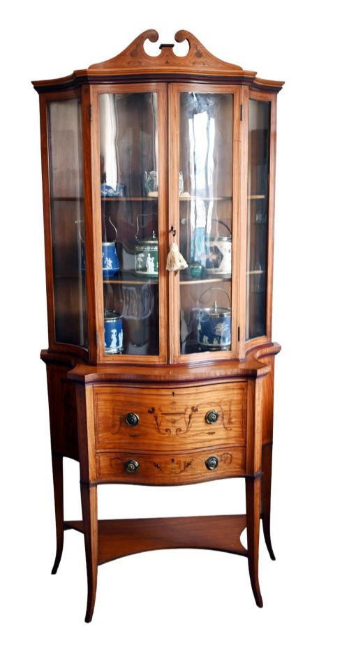Edwardian Bureau Bookcase Secretaire Sheraton Revival Satinwood 1900