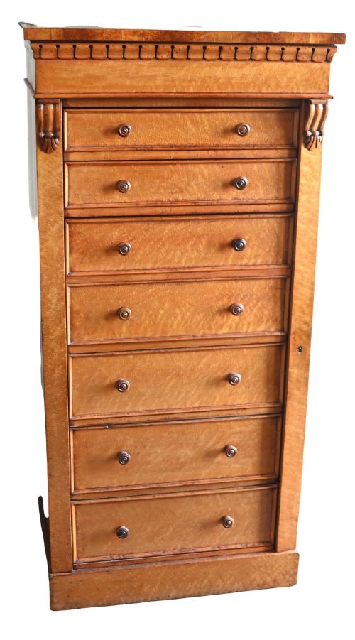 Victorian Wellington Chest Birds Eye Maple Campaign Furniture 1880