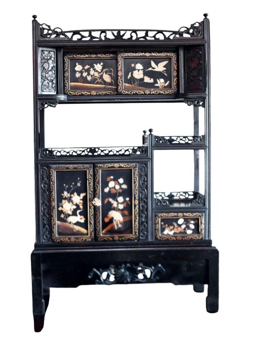 Chinese Qing Ebonised Cabinet Bookcase Mother of Pearl 1900